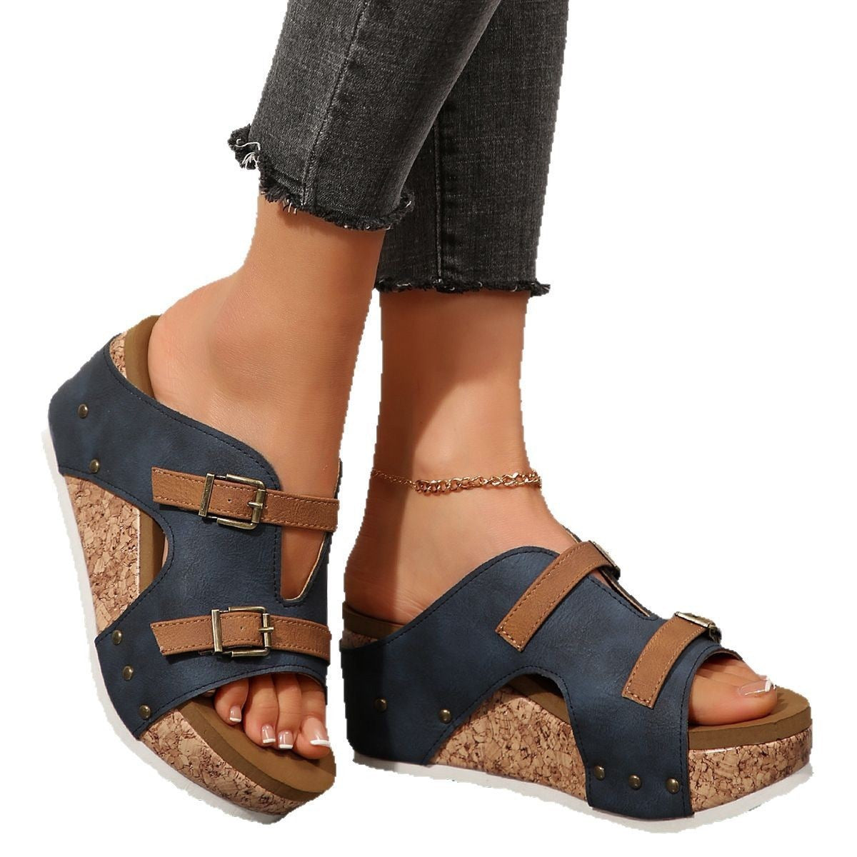 Sandales compensées à bout ouvert pour femme