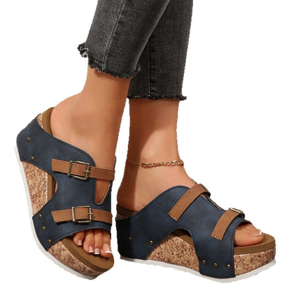 Sandales compensées à bout ouvert pour femme