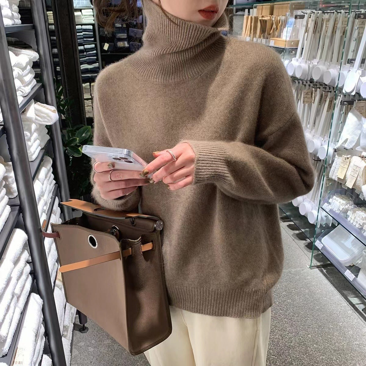 Pull Col Roulé Femme Cachemire Épais Automne/Hiver