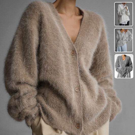 Cardigan Tricoté Femme V-Col Boutonné, Mode Automne-Hiver