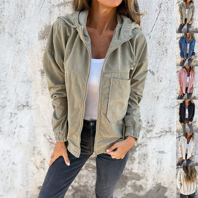 Manteau à Capuche en Velours Côtelé