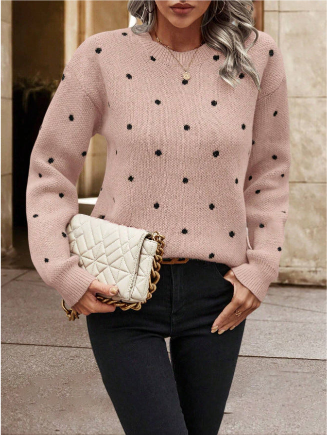 Pull à Col Rond à Pois Jacquard