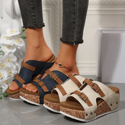 Sandales compensées à bout ouvert pour femme