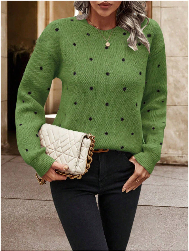 Pull à Col Rond à Pois Jacquard