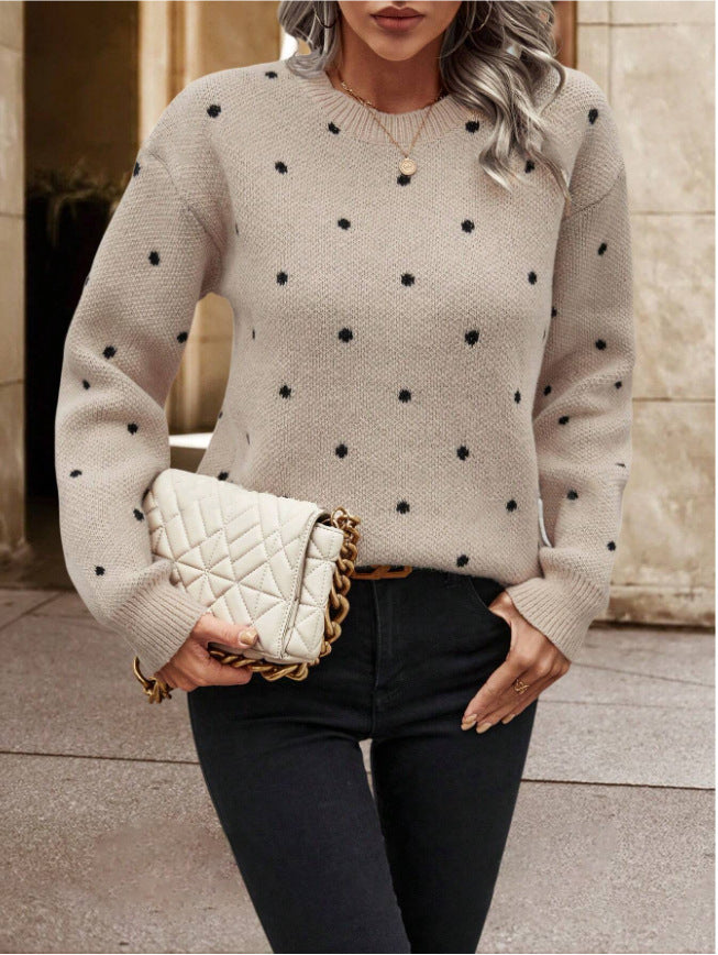 Pull à Col Rond à Pois Jacquard